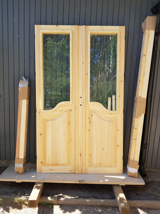 ARTIKELNUMMER 613 Jättefin pardörr Mått: B 130 H 210 D6 OSB denna är såld men det går att beställa likadant med önskad mått